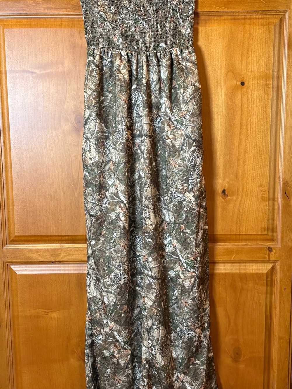 Discreet Olive and Brown Camo Strapless Maxi Romper